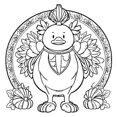 cute turkey in a round leaf frame coloring pages