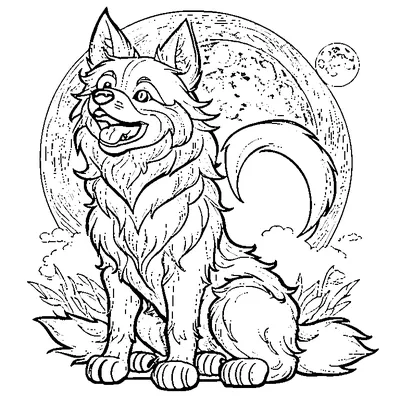 Cute Werewolf Pup Howling At The Moon coloring page - free printable