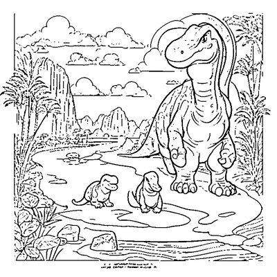 Dinosaurs By A River coloring page - free printable
