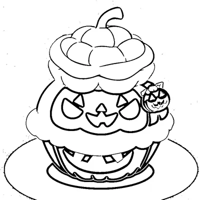 Easy Halloween Cupcake coloring page - free printable