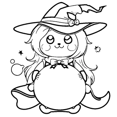 Easy Little Witch With Pumpkin coloring page - free printable