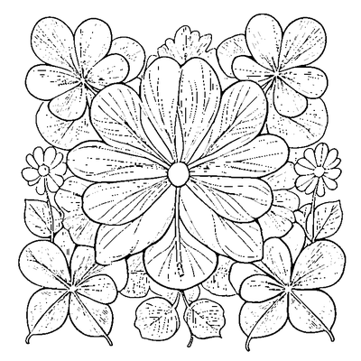 Field Of Four Leaf Clovers coloring page - free printable