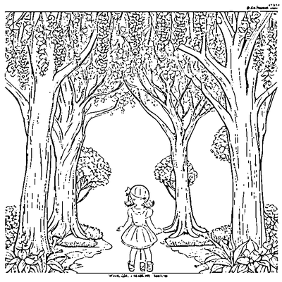 Girl Standing Under A Wisteria Tree coloring page - free printable