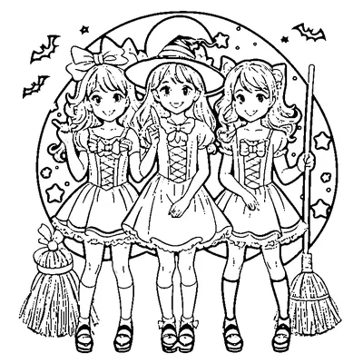 Halloween Broom and Stars coloring pages