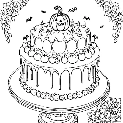 Halloween Cake With Pumpkin Topper coloring page - free printable