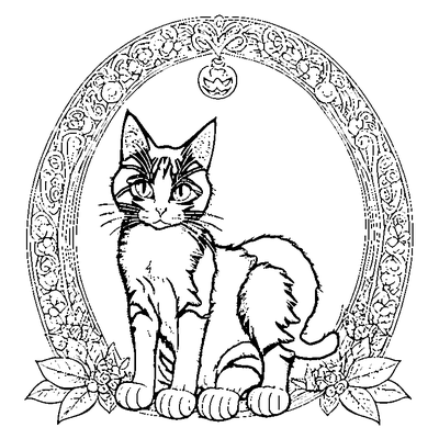 Halloween Cat Sitting In A Wreath coloring page - free printable