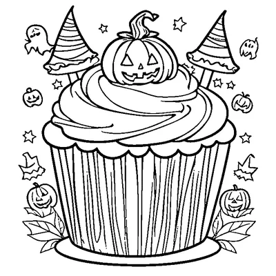 Halloween Cupcake with Ghost Topper coloring pages