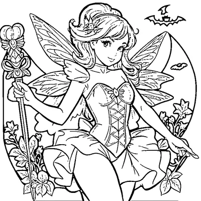 Halloween Fairy With A Magic Wand coloring page - free printable