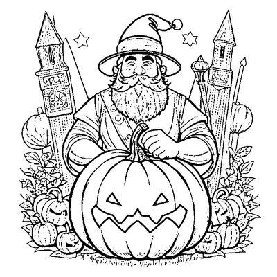 Halloween Gnome Holding A Pumpkin coloring page - free printable