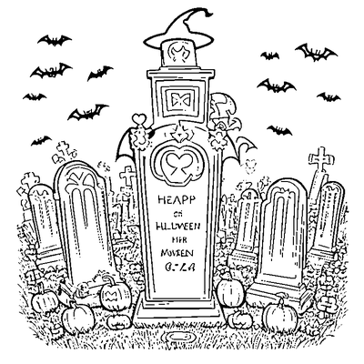Halloween Graveyard With Tombstones coloring page - free printable