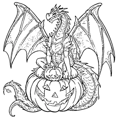 Halloween Monster with Dragon Wings coloring pages