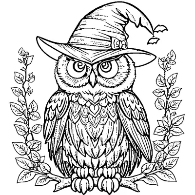 Halloween Owl with Witch Hat coloring pages