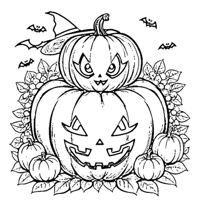 Halloween Pumpkin with Black Cat coloring pages