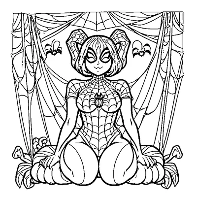 Halloween Spider Sitting in Web coloring pages