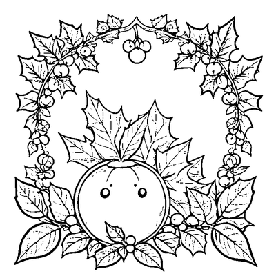 Holly Wreath With Berries coloring page - free printable