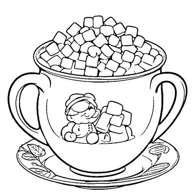 hot cocoa mug with marshmallows coloring pages