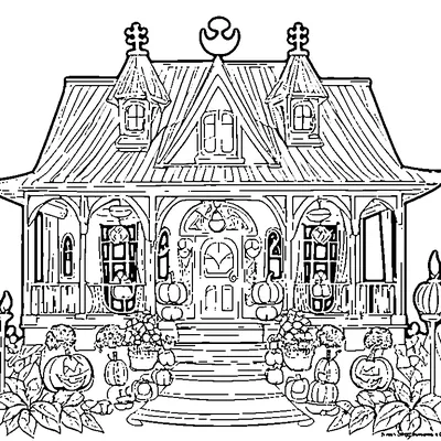 House Porch Decorated With Jack-O-Lanterns coloring page - free printable