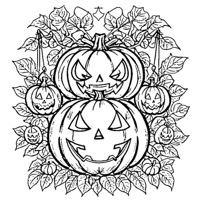 Jack-O-Lantern Pair With Flowers coloring page - free printable