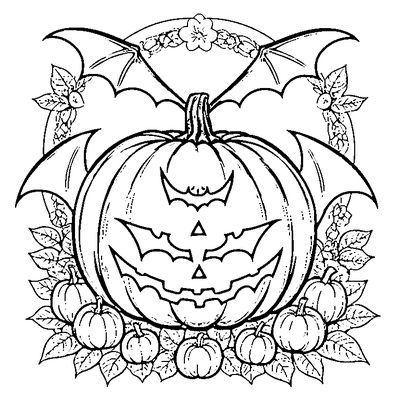Jack O Lantern With Bat Wings coloring page - free printable