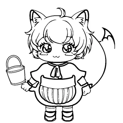 Kid In A Bat Costume Holding A Candy Bucket coloring page - free printable