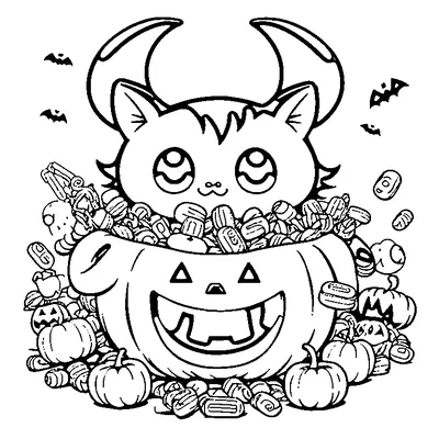 Kitten Popping Out Of A Candy Bucket coloring page - free printable