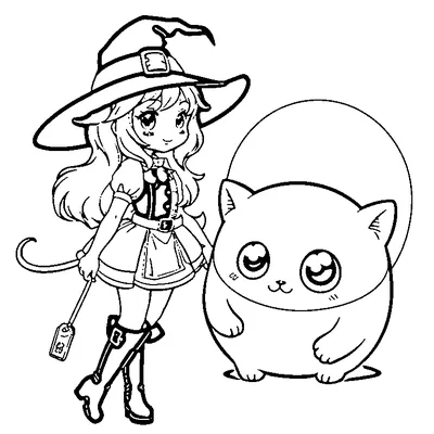 Little Witch With Her Cat Friend