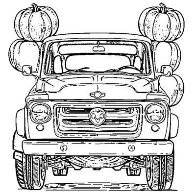 Old Pickup Truck Carrying Pumpkins coloring page - free printable