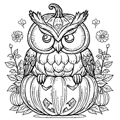Owl Sitting On A Pumpkin coloring page - free printable