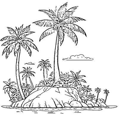 palm tree on a small island coloring pages
