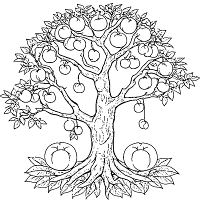 Peach Tree Full Of Peaches coloring page - free printable