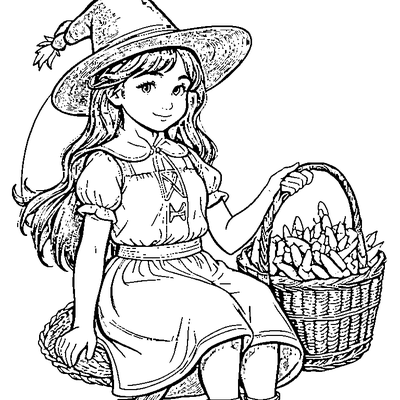 pilgrim girl with a basket of corn coloring pages