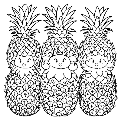 Pineapple Trio Pattern coloring page - free printable