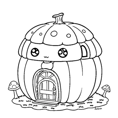 Pumpkin Cottage With A Mushroom Roof coloring page - free printable