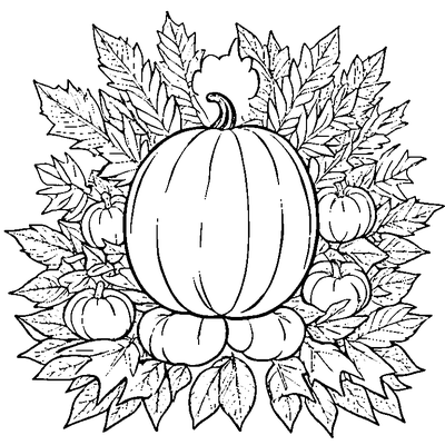 pumpkin with autumn leaves and bow coloring pages