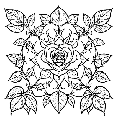 Rose With Leaves coloring page - free printable