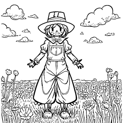 Scarecrow Standing In A Field coloring page - free printable