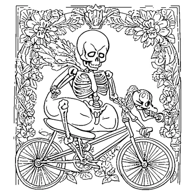 Skeleton Riding A Bicycle coloring page - free printable