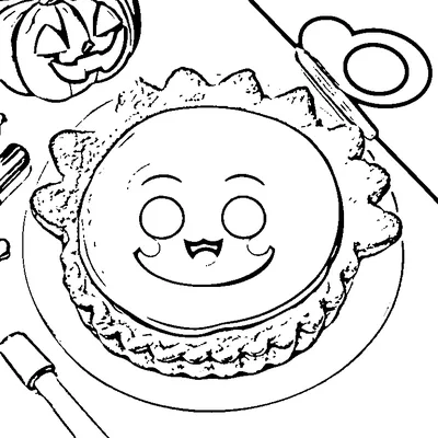 Smiling Pumpkin Pie coloring page - free printable