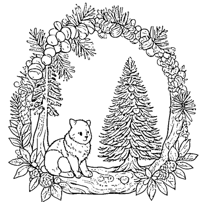 Squirrel Sitting Under Pine Trees coloring page - free printable