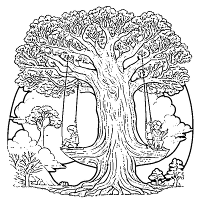tall oak tree with a rope swing coloring pages
