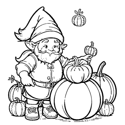 thanksgiving gnome holding a pumpkin coloring pages