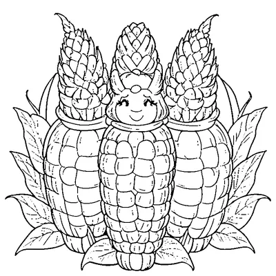 Three Happy Corn Cobs coloring page - free printable
