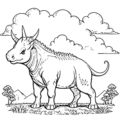 triceratops standing on a hill coloring pages