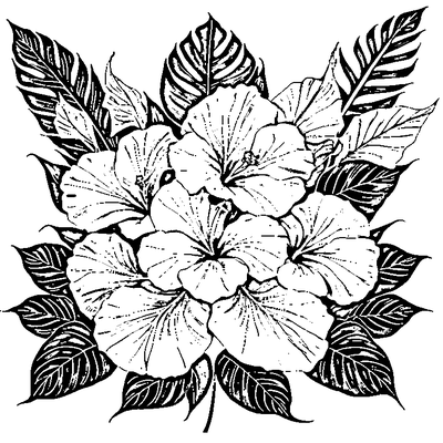 Tropical Leaf With Hibiscus Flower coloring page variation 2