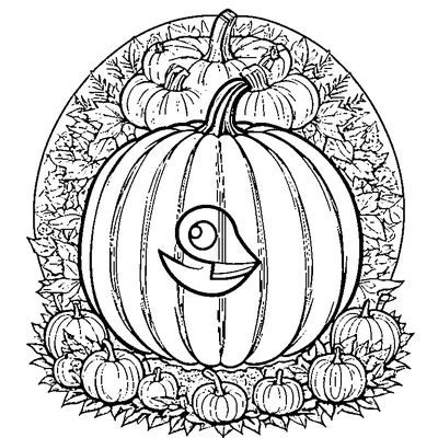 Turkey Hiding Behind A Pumpkin coloring page - free printable