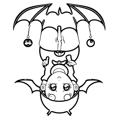 Two Bats Hanging Upside Down coloring page - free printable