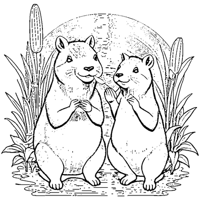 Two Capybaras In A Corn Field coloring page - free printable