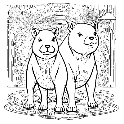 Two Capybaras Standing Side By Side coloring page - free printable