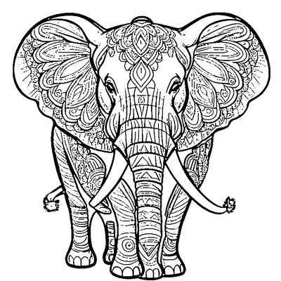 Zentangle Elephant coloring page - free printable