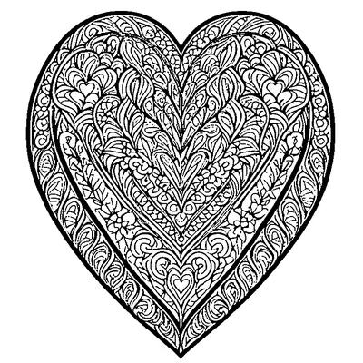 zentangle pattern with heart shapes coloring pages